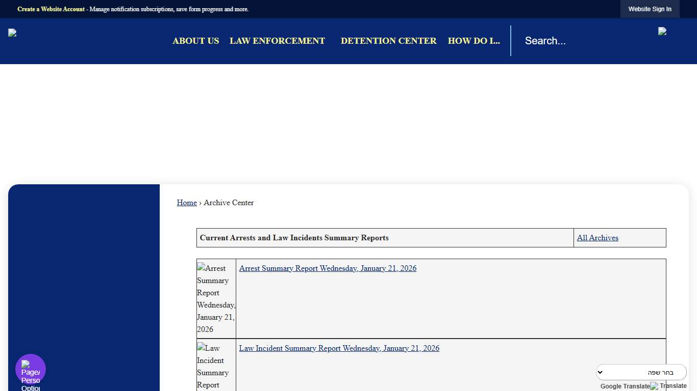 Archive Center • Current Arrests and Law Incidents Summary R